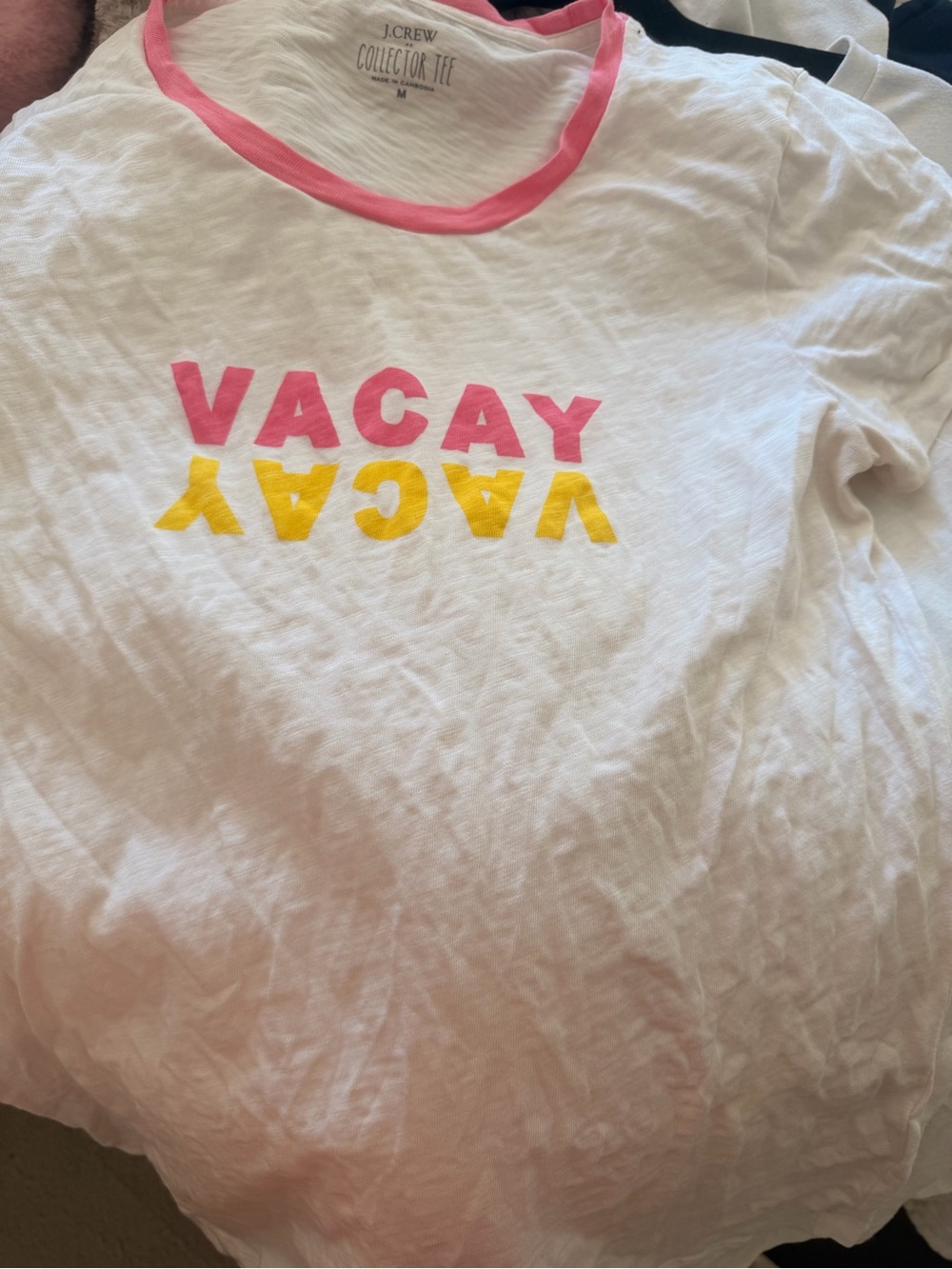 J. Crew White Collector Tee with Pink Ringer